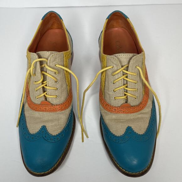 COLE HAAN Women's Wingtip Oxford Lace up Turquoise Orange Yellow D37780 7 -1/2 B - Picture 9 of 16